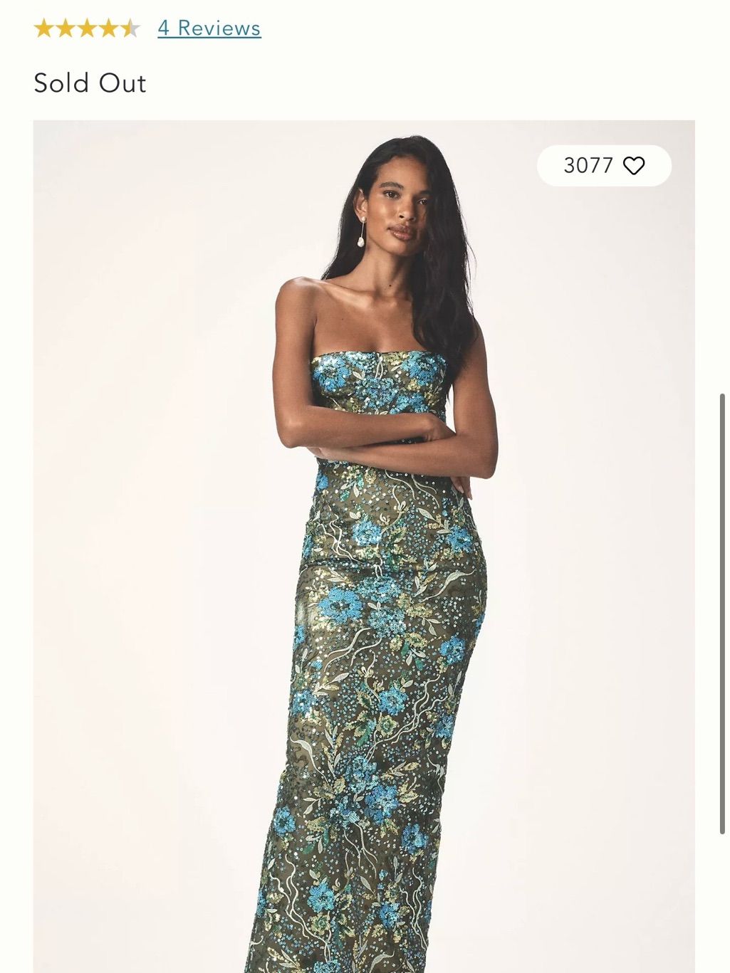 Bronx And Banco Strapless Floral Sequin Gown In Olive And Teal